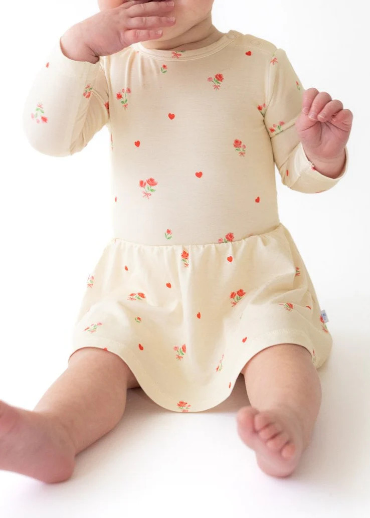 Ditsy Love Long Sleeve Bodysuit Twirl Dress | Tiny Jams