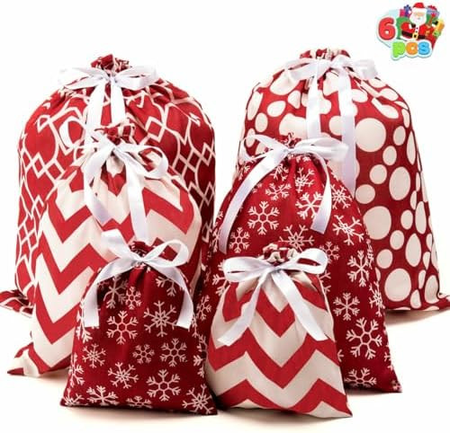 JOYIN 6 PCs Fabric Gift Bags Red Elegant Color with 3 Sizes for Each Season, holiday present Givi... | Amazon (US)