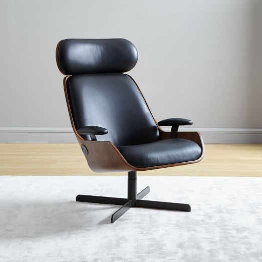 Malcolm Bentwood Leather Swivel Chair | West Elm (US)