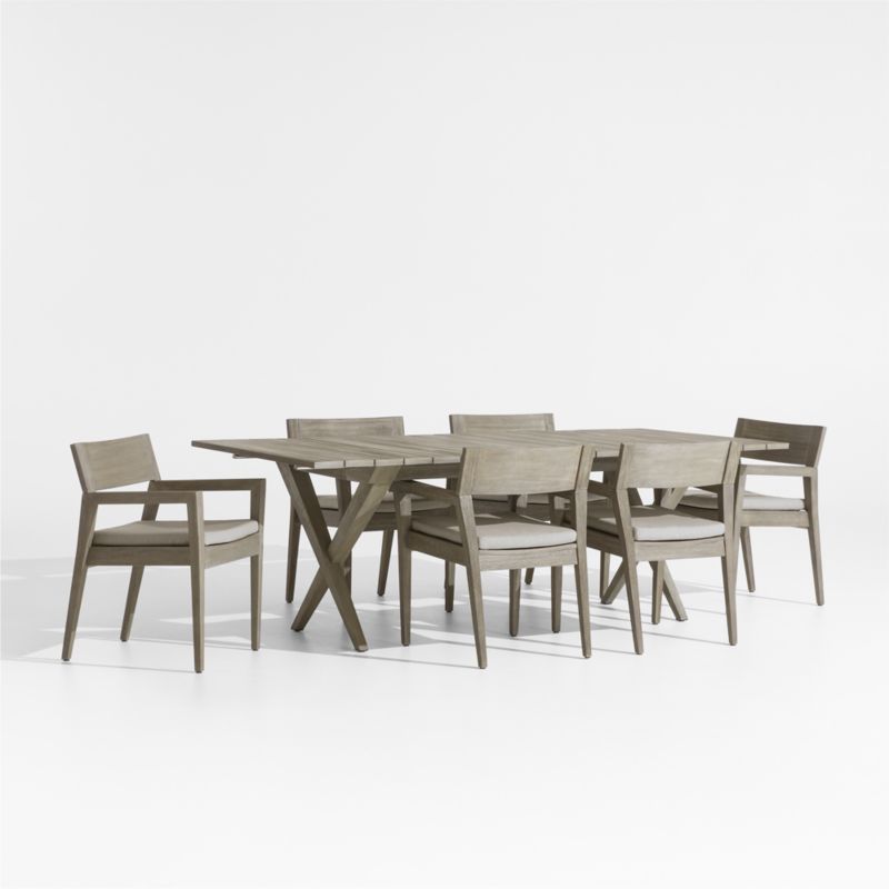 Andorra Weathered Grey Wood Outdoor Extendable Dining Table Set | Crate & Barrel | Crate & Barrel