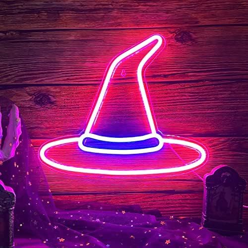 Amazon.com : Halloween Decoration Witch Hat Neon Sign, Pink LED Witch Hat Shape Neon Wall Light S... | Amazon (US)