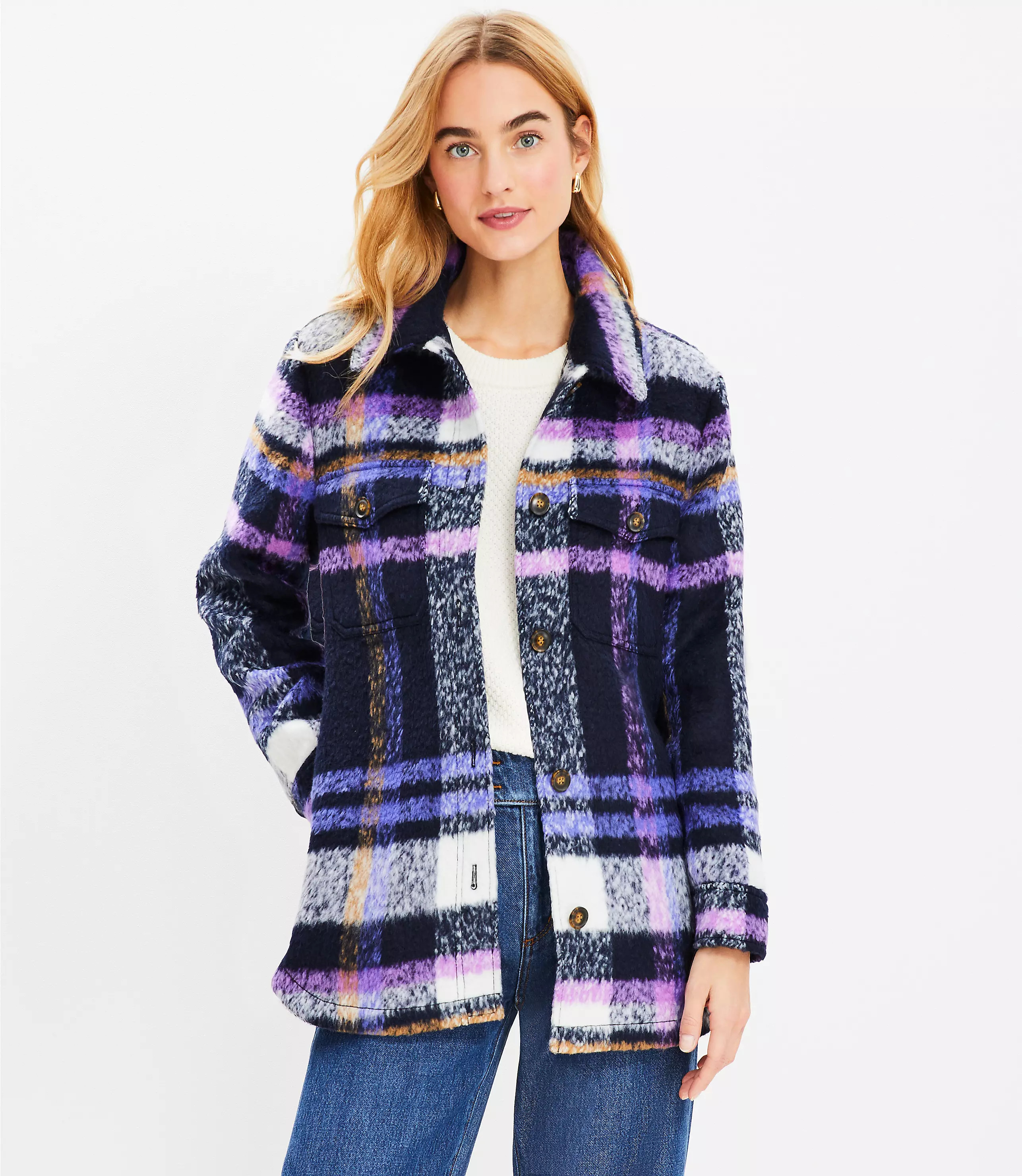 Plaid Boucle Shirt Jacket | LOFT