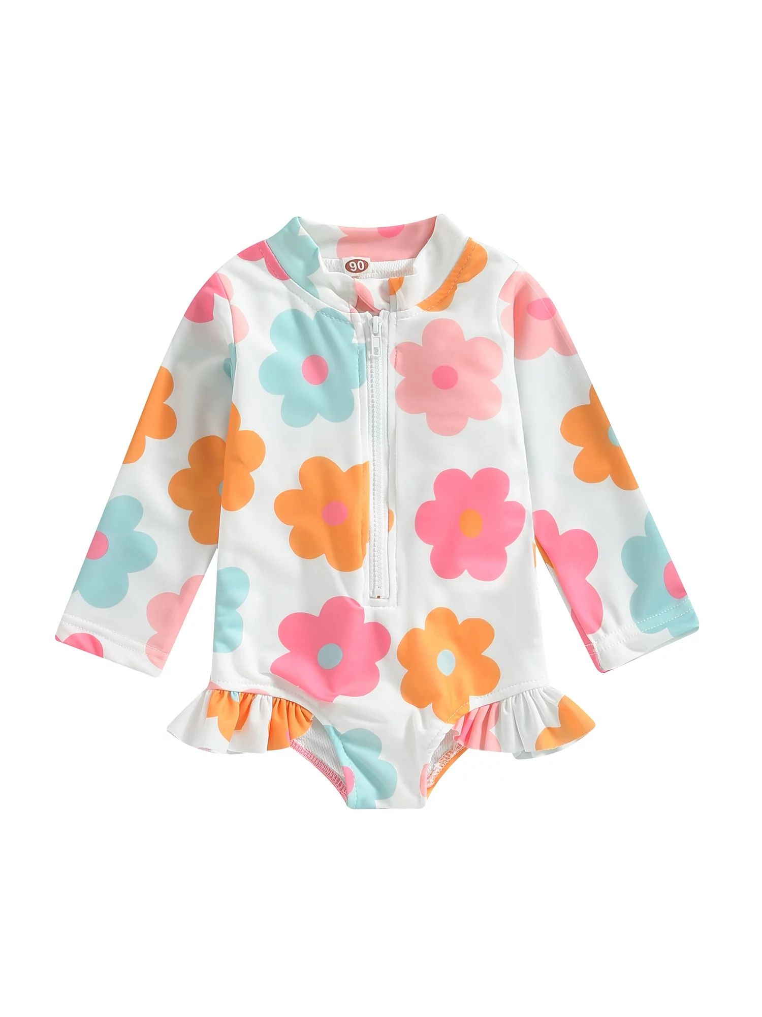Bagilaanoe Toddler Baby Girl One-Piece Swimsuit Floral Print Long Sleeve Zipper Rashguard Swimwea... | Walmart (US)