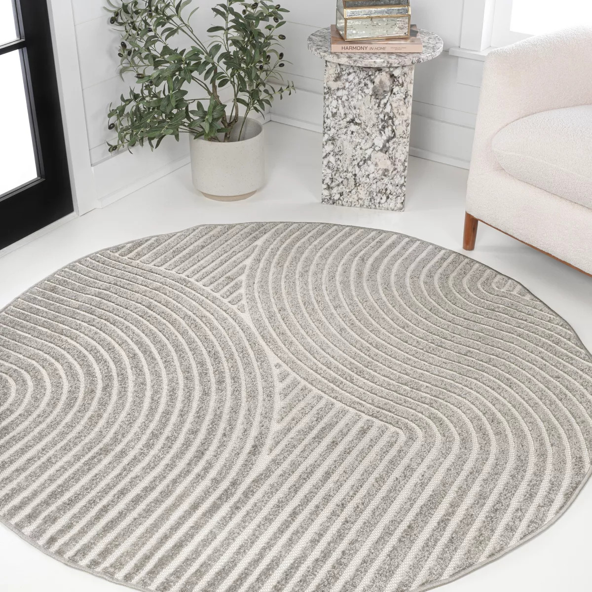 JONATHAN Y Hallie High-Low Minimalist Curve Geometric Gray/Ivory 5 ft. Round Indoor/Outdoor Area ... | Target