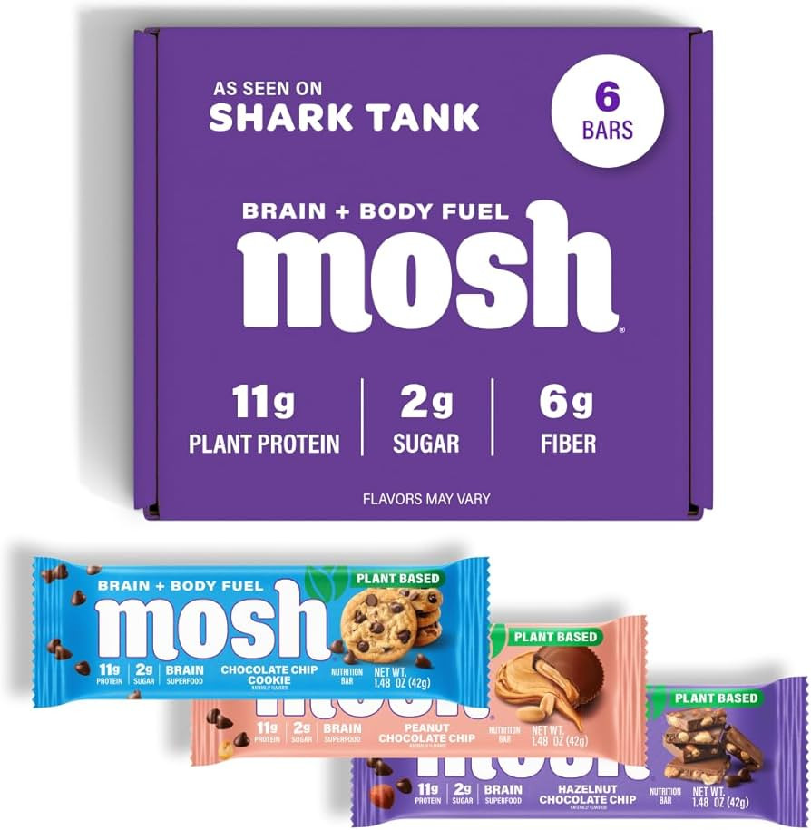 MOSH Variety Pack Vegan Protein Bars, Plant Based, Keto, Gluten Free, Brain Healthy Snack with Co... | Amazon (US)