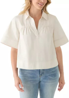 Crown & Ivy Women's Elbow Sleeve Collar Top | Belk