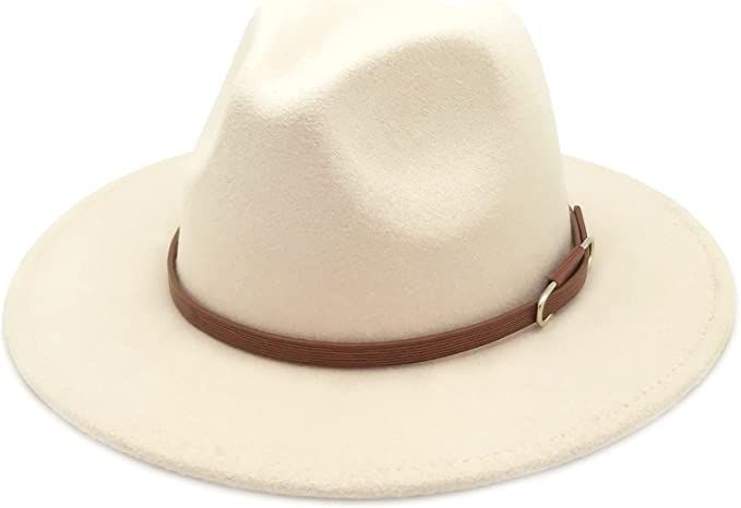 Lisianthus Women's Wide Brim Felt Fedora Retro Panama Hat with Belt Buckle | Amazon (US)