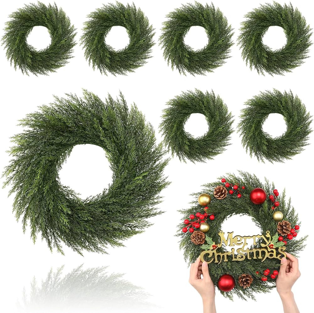 Zeyune 8 Pcs Christmas DIY Green Wreath 14 Inch Artificial Christmas Wreaths Faux Plain Wreaths f... | Amazon (US)