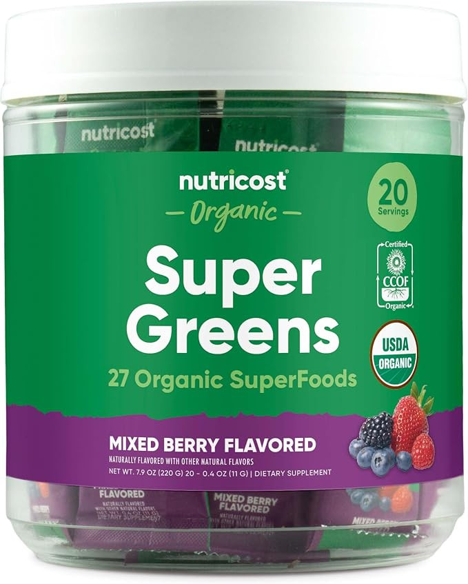 Nutricost Organic Super Greens (Mixed Berry Flavored) 20 Stickpacks - Gluten-Free, GMO-Free | Amazon (US)