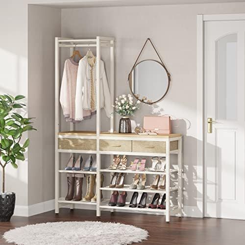 Timate P10 Creamy White Entryway Closet,5-In 1 Hall Tree with Shoes, Coat Storage and Display She... | Amazon (US)