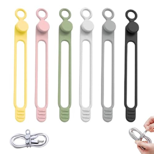 Data Cable Organizer, 2025 New Elastic Silicone Cable Straps Cord Organizer, Reusable Cable Ties Wire Organizer for Bundling and Fastening Earphone, Phone Charger (6 Pcs) | Amazon (US)