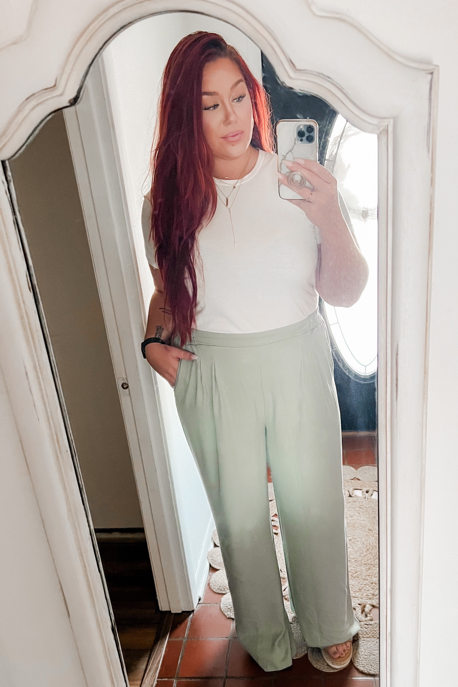 These are the most comfortable, tall girl friendly pants I’ve ever found. They’re super lightweight and a gorgeous pale green color. I paired them with gold jewelry, a basic white tee, and some tan espadrille sandals. Perfect outfit for a day date, brunch or to wear to the office! I absolutely could wear heels with these as well and they’d still probably hit the floor.

Top- XL
Pants- 12
Shoes- 11

#LTKworkwear #LTKmidsize #LTKunder50