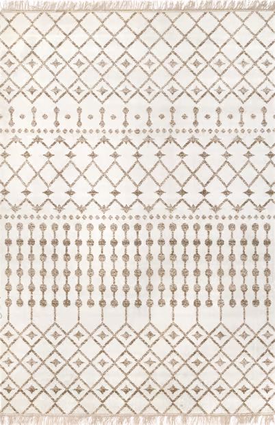 Beige Indoor/Outdoor Trellis With Tassels Area Rug | Rugs USA