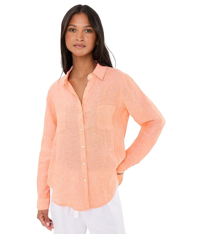 Lilly Pulitzer Sea View Button-Down Women's Clothing Malbec Red : XS, Linen | Zappos.com