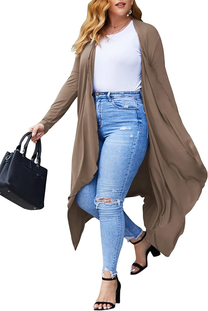 IN'VOLAND Women's Plus Size Cardigan Long Sleeve Open Front Drape Cardigans Lightweight Long Dust... | Amazon (US)