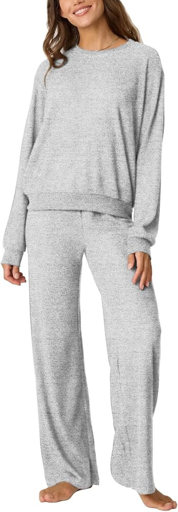 Aamikast Women's 2-Piece Lounge Set Soft Brushed Jersey Sleepwear Pajamas Set Long Sleeve Top & W... | Amazon (US)