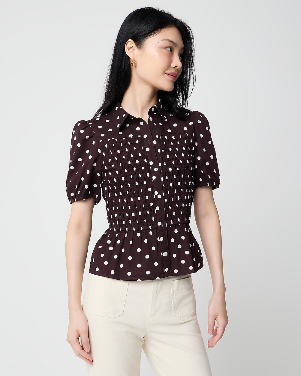 Polka-dot smocked button-front top | J.Crew Factory