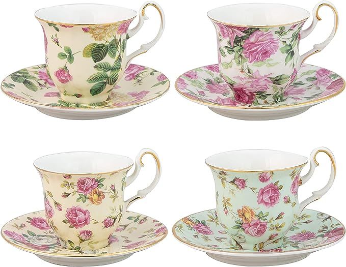 Gracie China Rose Chintz Porcelain Petite 3-Ounce Espresso/Demitasse Cup and Saucer with Gold Tri... | Amazon (US)