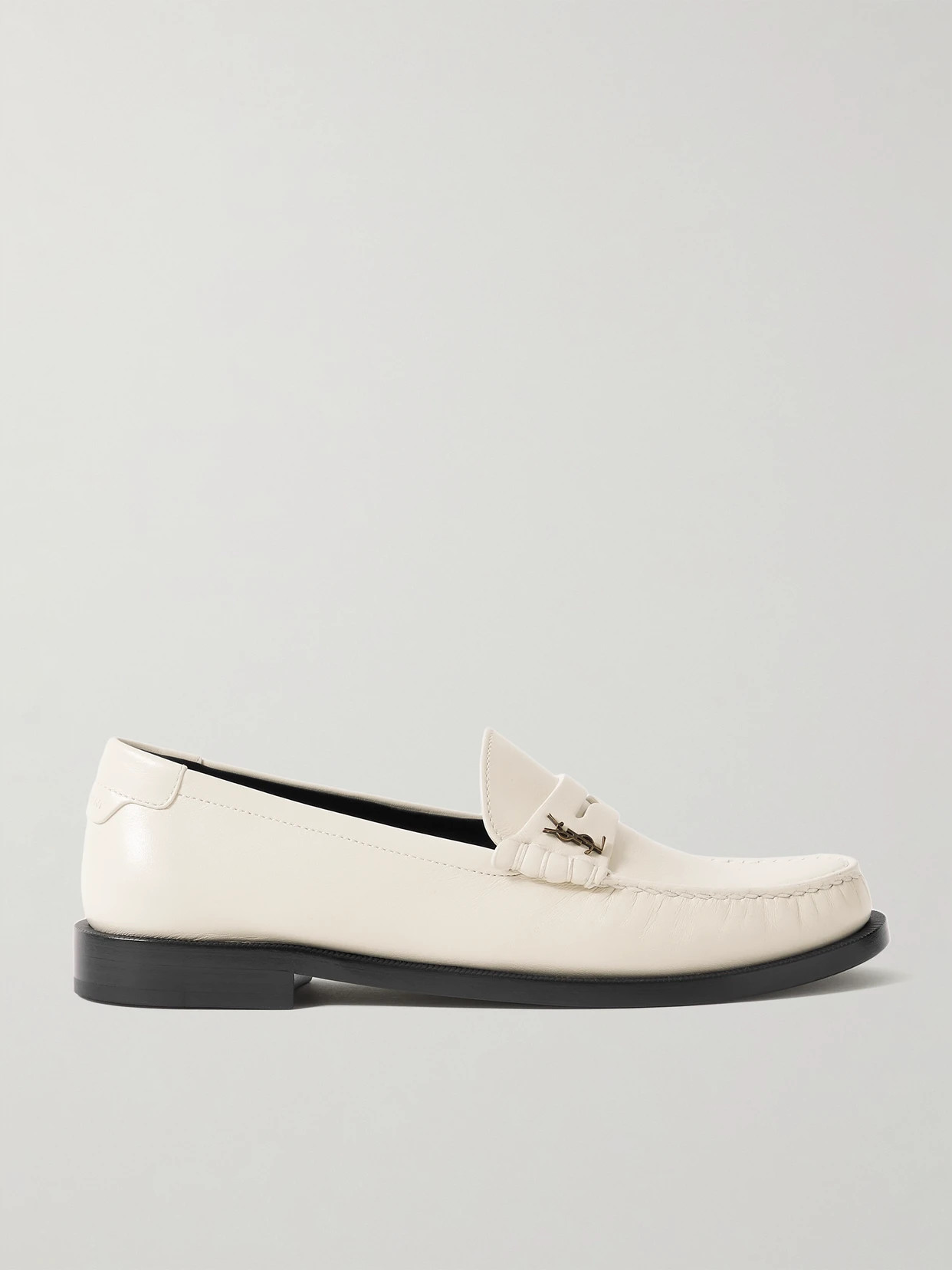 SAINT LAURENT - Le Loafer Logo-appliquéd Leather Loafers - Off-white | NET-A-PORTER (US)