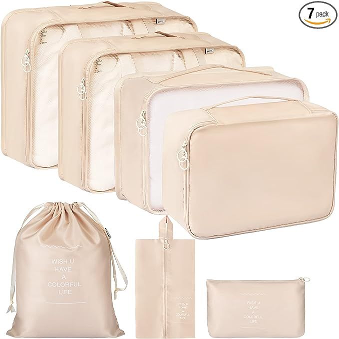 FAMOMI Packing Cubes 7 Set Travel Cubes for Suitcases Lightweight Luggage Packing Orginzers for T... | Amazon (US)
