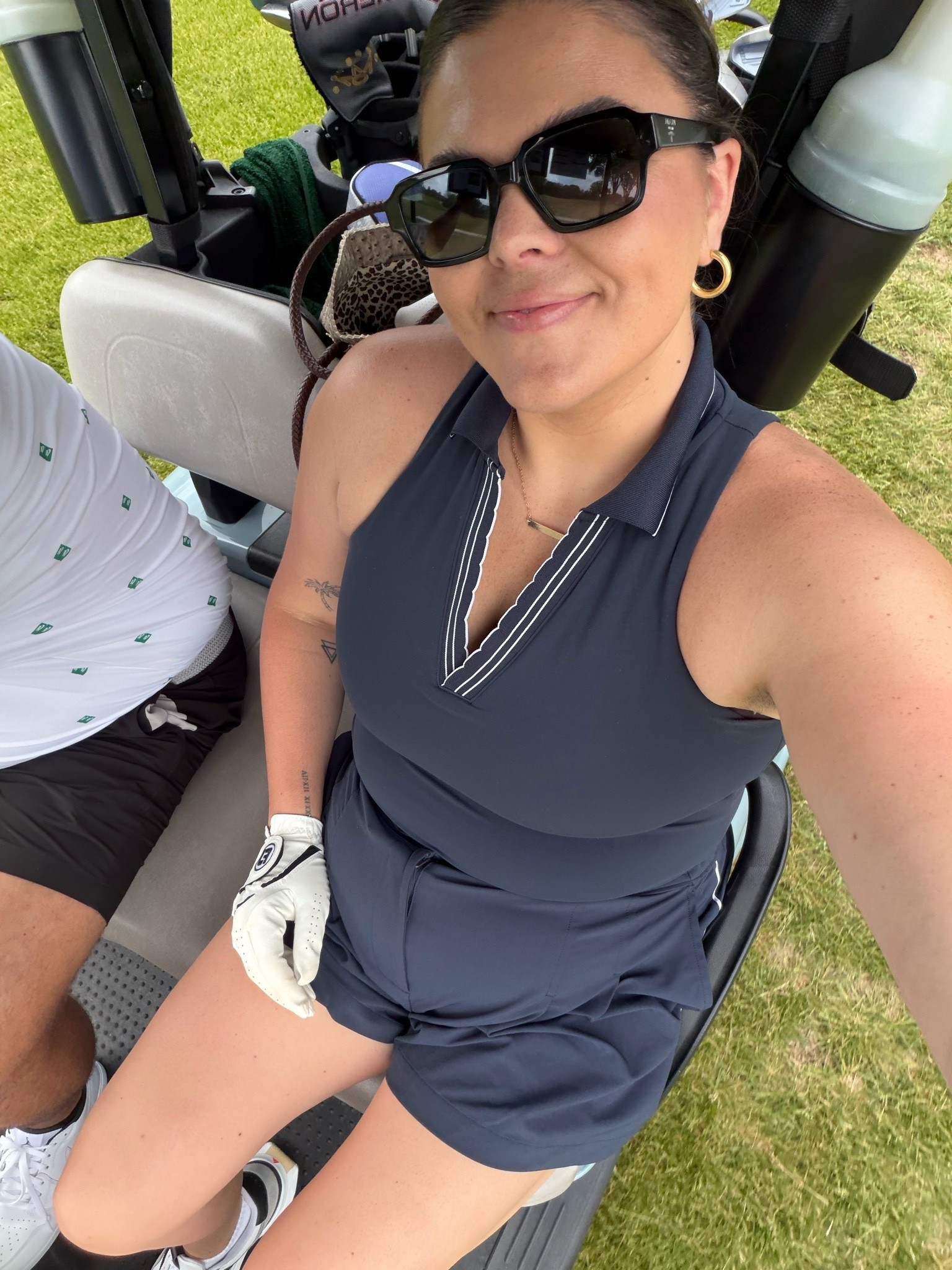 Golf outfit of the day - all from Target!! 

Wearing large in the gold shorts and xl in the top