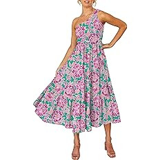 ANRABESS Women's 2023 Summer Bohemian One Shoulder Sleeveless Smocked Ruffle Tiered Beach Maxi Su... | Amazon (US)