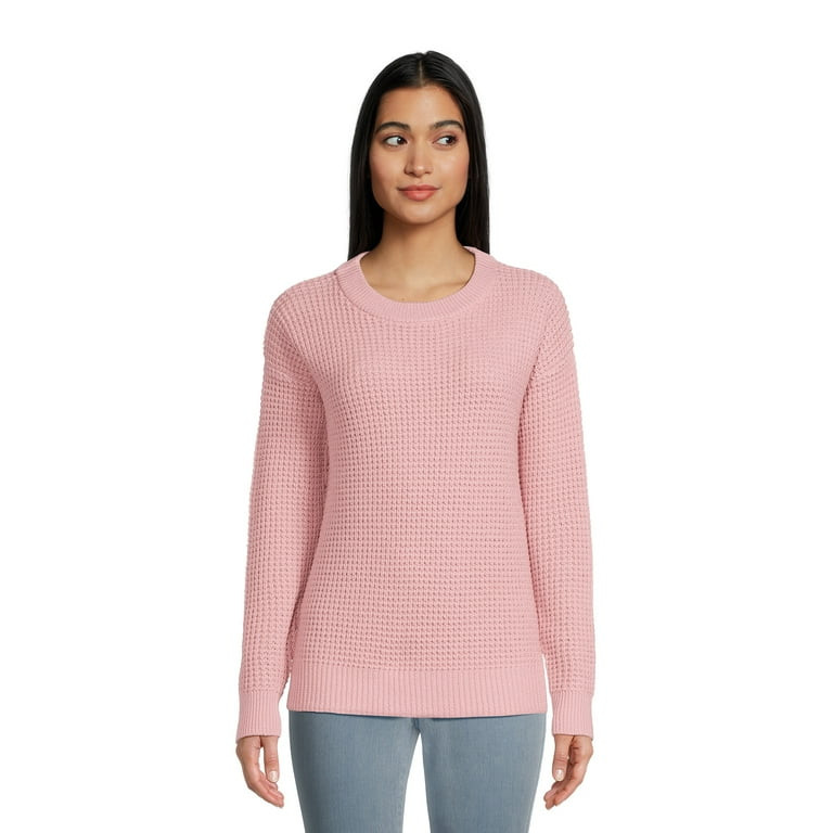 Time and Tru Women's Long Sleeve Waffle Crewneck Pullover Sweater | Walmart (US)