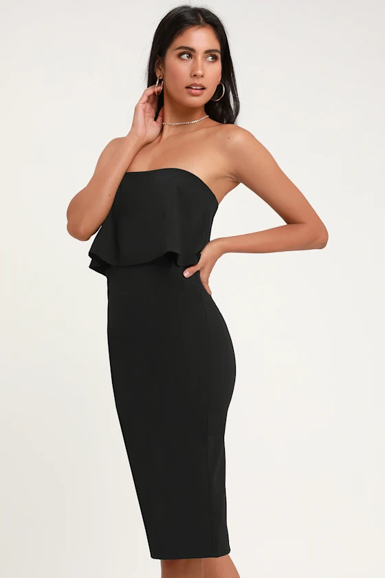 Lots of Love Black Strapless Midi Dress | Lulus (US)