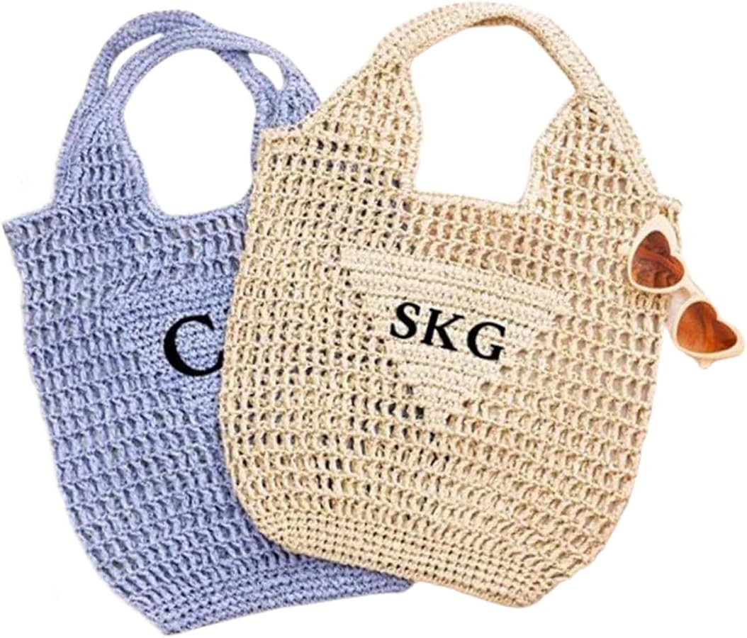Personalized Raffia Beach Tote Bag, Custom Straw Beach Bags with Name Monogram Initials Woven Sho... | Amazon (US)