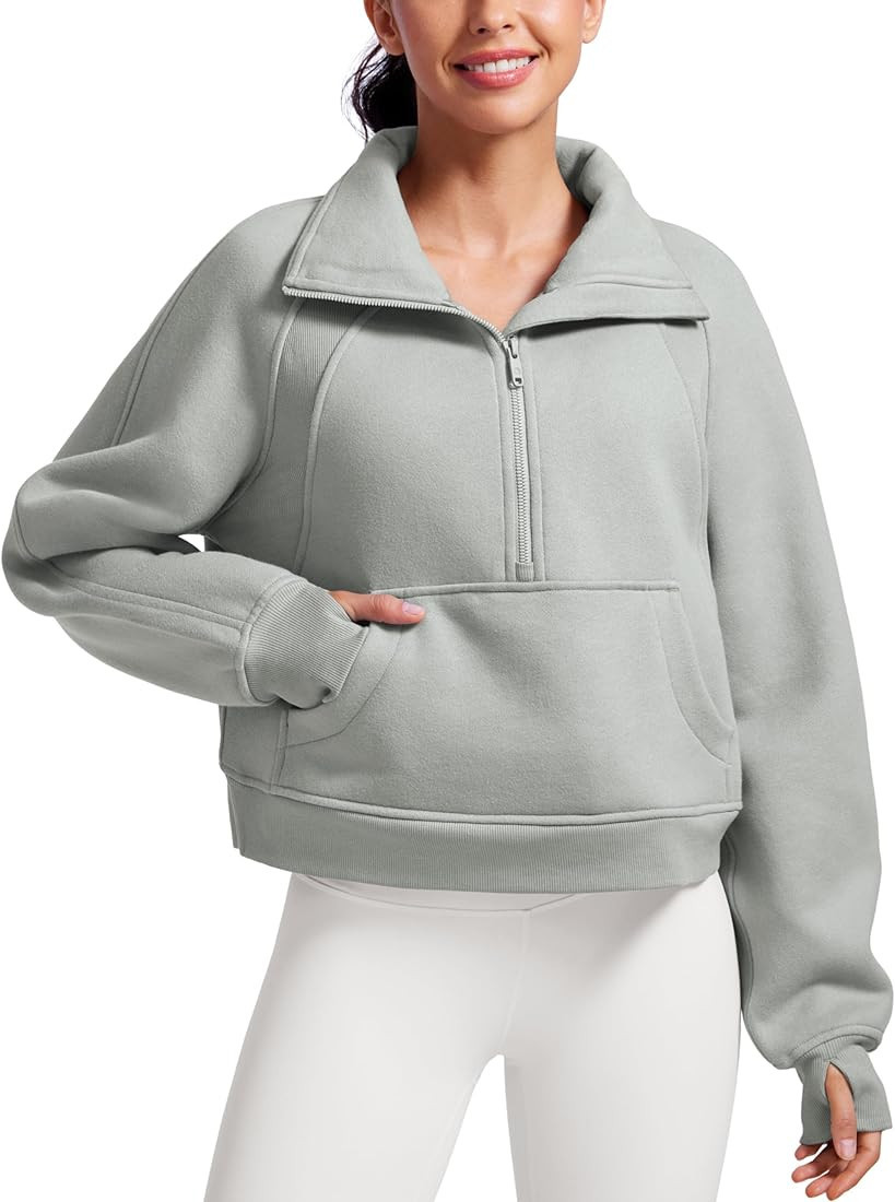 CRZ YOGA Womens Fleece Lined Half Zipper Sweatshirts Funnel Neck Long Sleeve Oversized Pullover H... | Amazon (US)