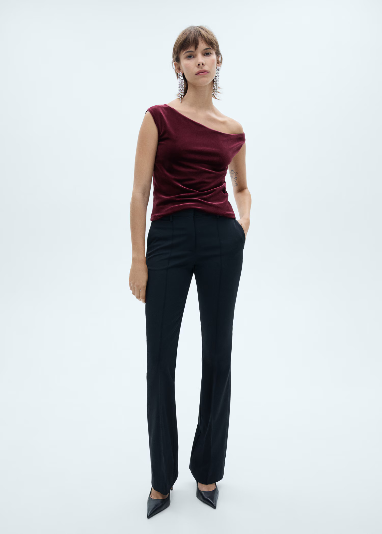 Asymmetric velvet top - Women | MANGO USA | Mango (US/MX/AU)