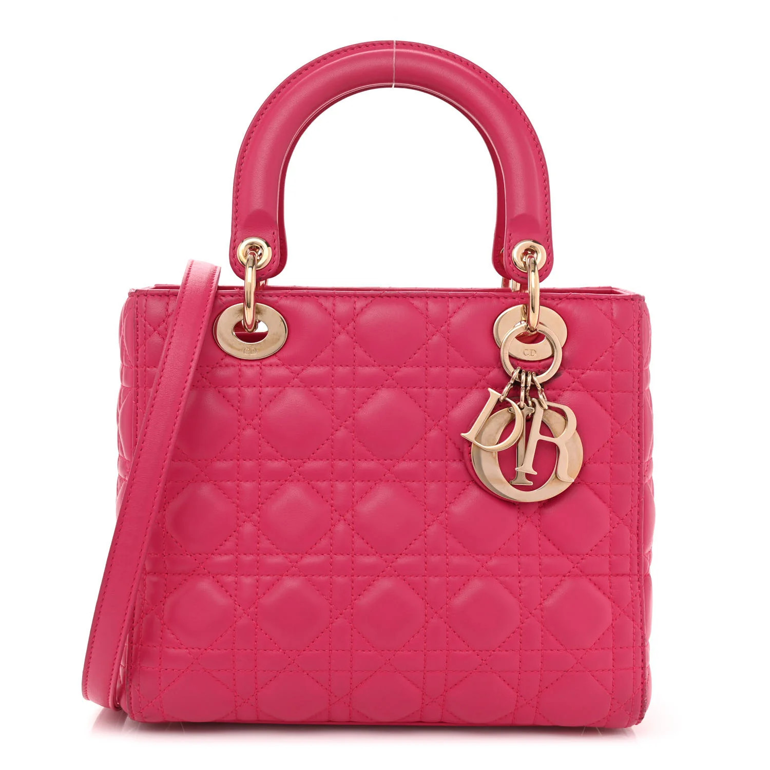 Lambskin Cannage Medium Lady Dior Fuchsia | FASHIONPHILE (US)