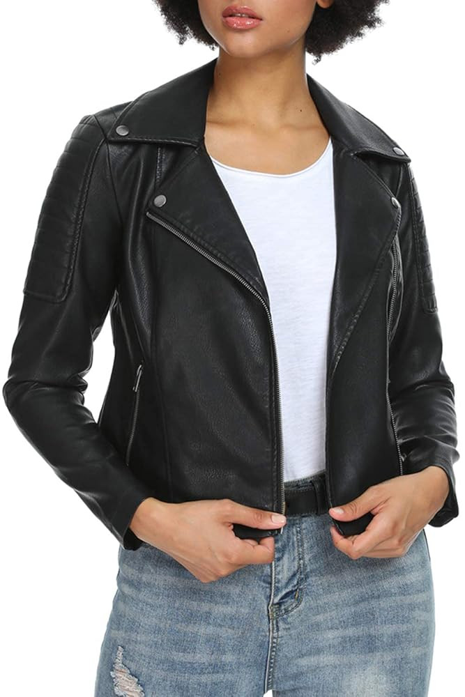 Fahsyee Women's Faux Leather Jackets, Zip Up Motorcycle Short PU Moto Biker Outwear Fitted Slim C... | Amazon (US)