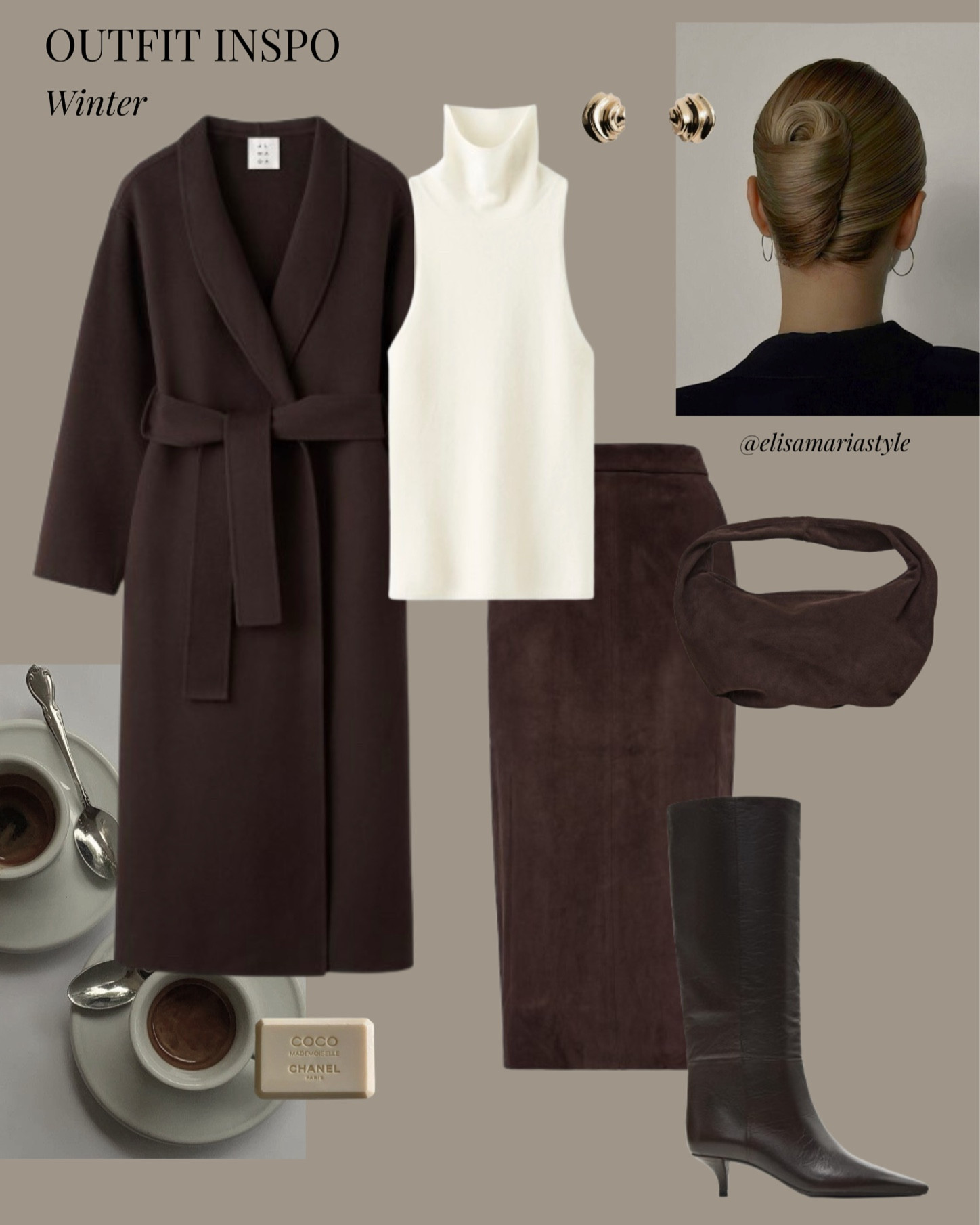 Chocolate brown coat, turtleneck top, suede bag and skirt, knee high boots outfit for winter 🤎

#LTKworkwear #LTKbag #LTKshoes