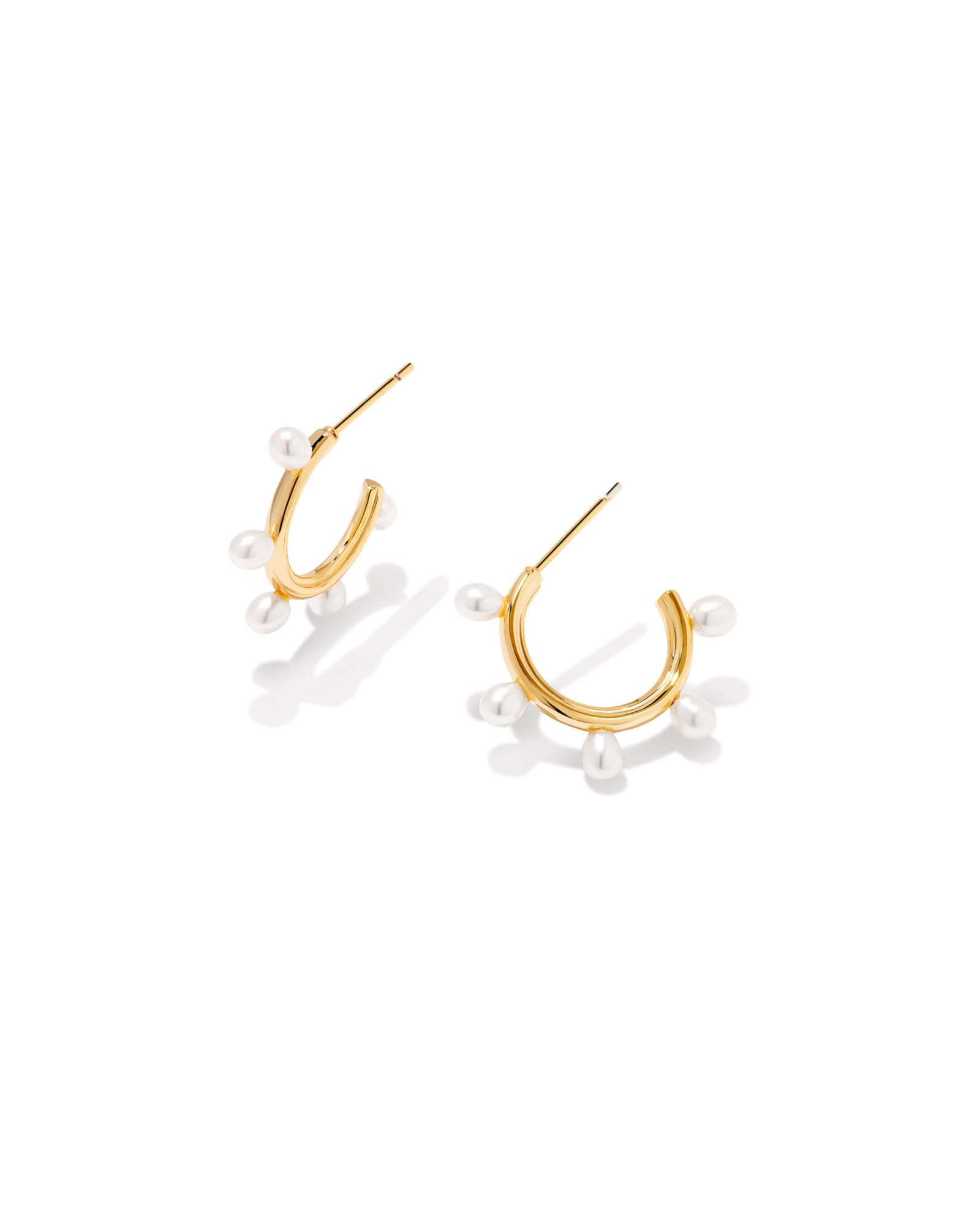 Leighton Gold Pearl Huggie Earrings in White Pearl | Kendra Scott