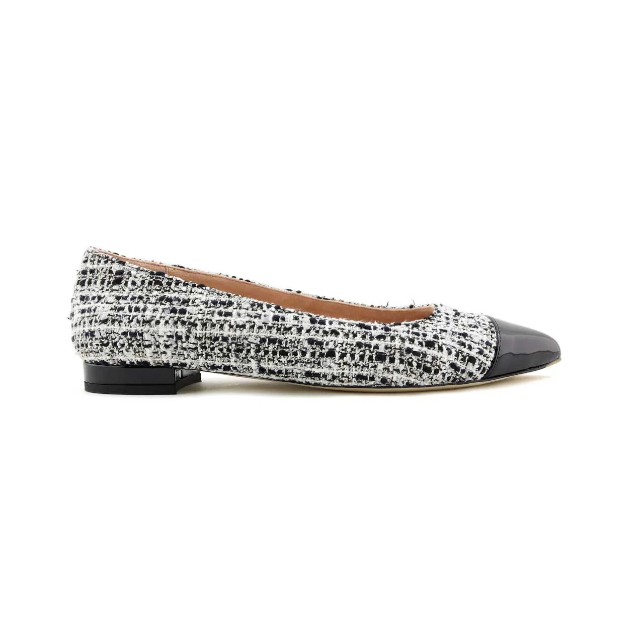 [Limited Edition FW'23] Black & White Mix Tweed Cap Toe Flat | ALLY Shoes
