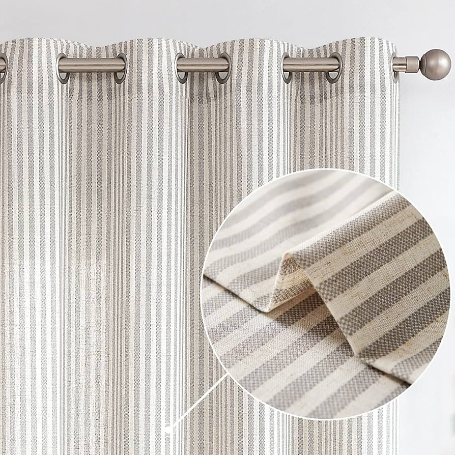 Vangao Linen Blend Stripe Curtains Tickingstripe Light Filtering Window Curtains Grey Pinstripe P... | Amazon (US)