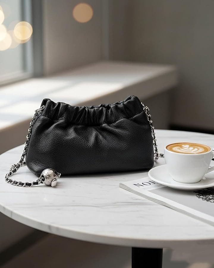 Premium Top-Grain Leather Crossbody Bag for Women Evening Purse, Trendy Dumpling Clutch Hobo Clou... | Amazon (US)