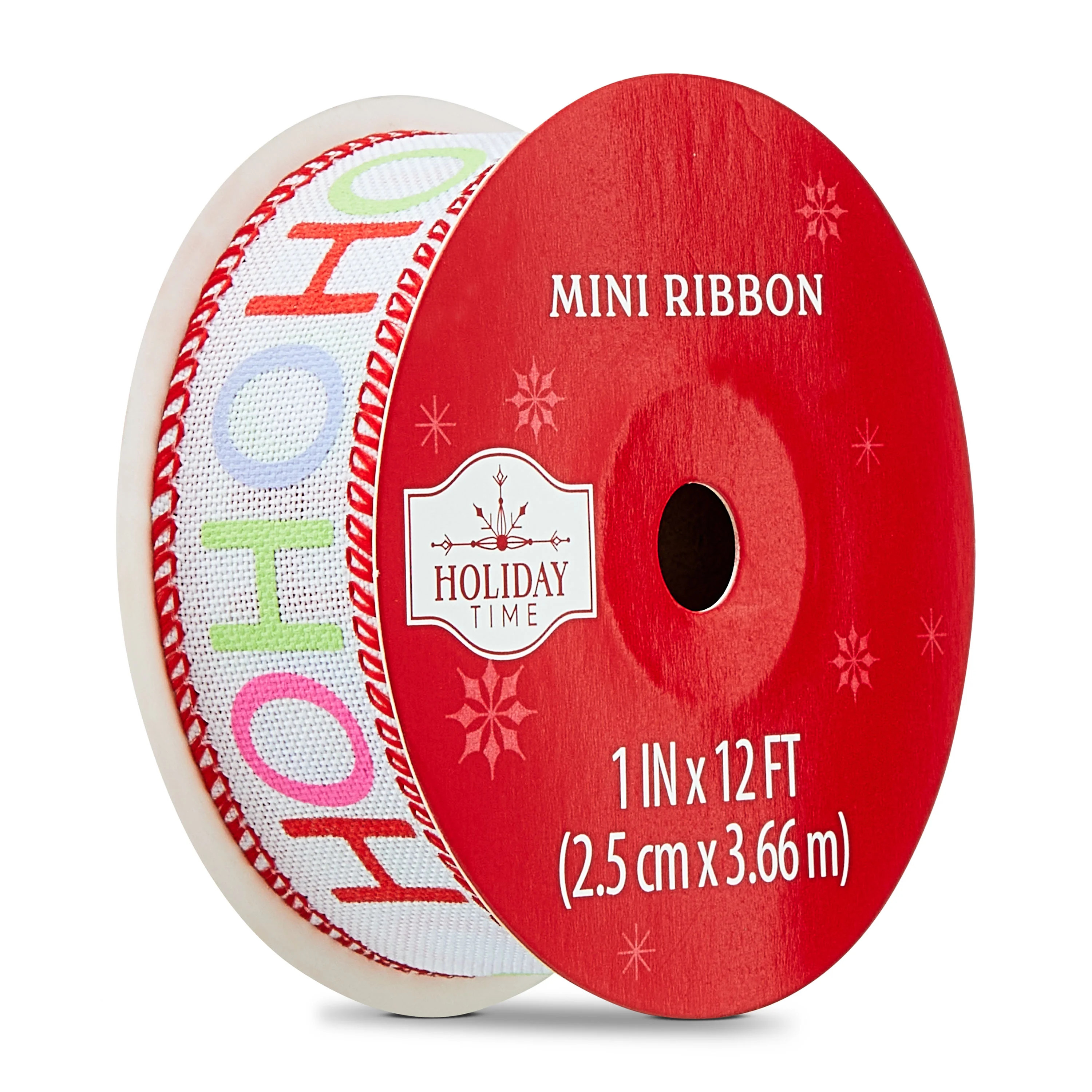 White and Multicolor Ho Ho Ho Mini Christmas Ribbon, 1" x 12', by Holiday Time | Walmart (US)
