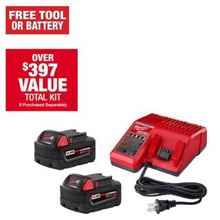 Milwaukee M18 18-Volt Lithium-Ion XC Starter Kit with Two 5.0Ah Batteries and Charger 48-59-1852B... | The Home Depot