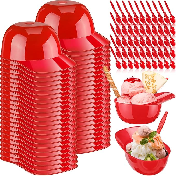 50 Sets Mini Baseball Helmet Ice Cream Snack Bowls 8 oz with Disposable Taster Spoons Set Small P... | Amazon (US)