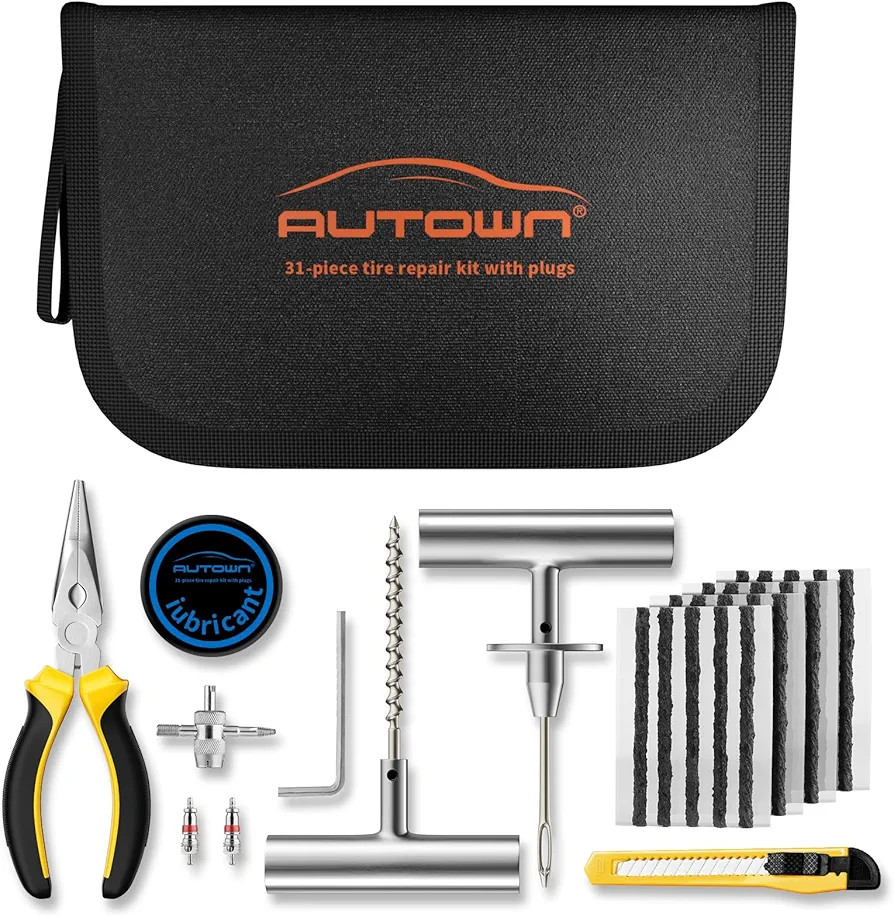 Flat Tire Repair Kit with Plugs 31 Pcs for Car, Motorcycle, ATV, Jeep, Truck, Tractor Flat Tire P... | Amazon (US)