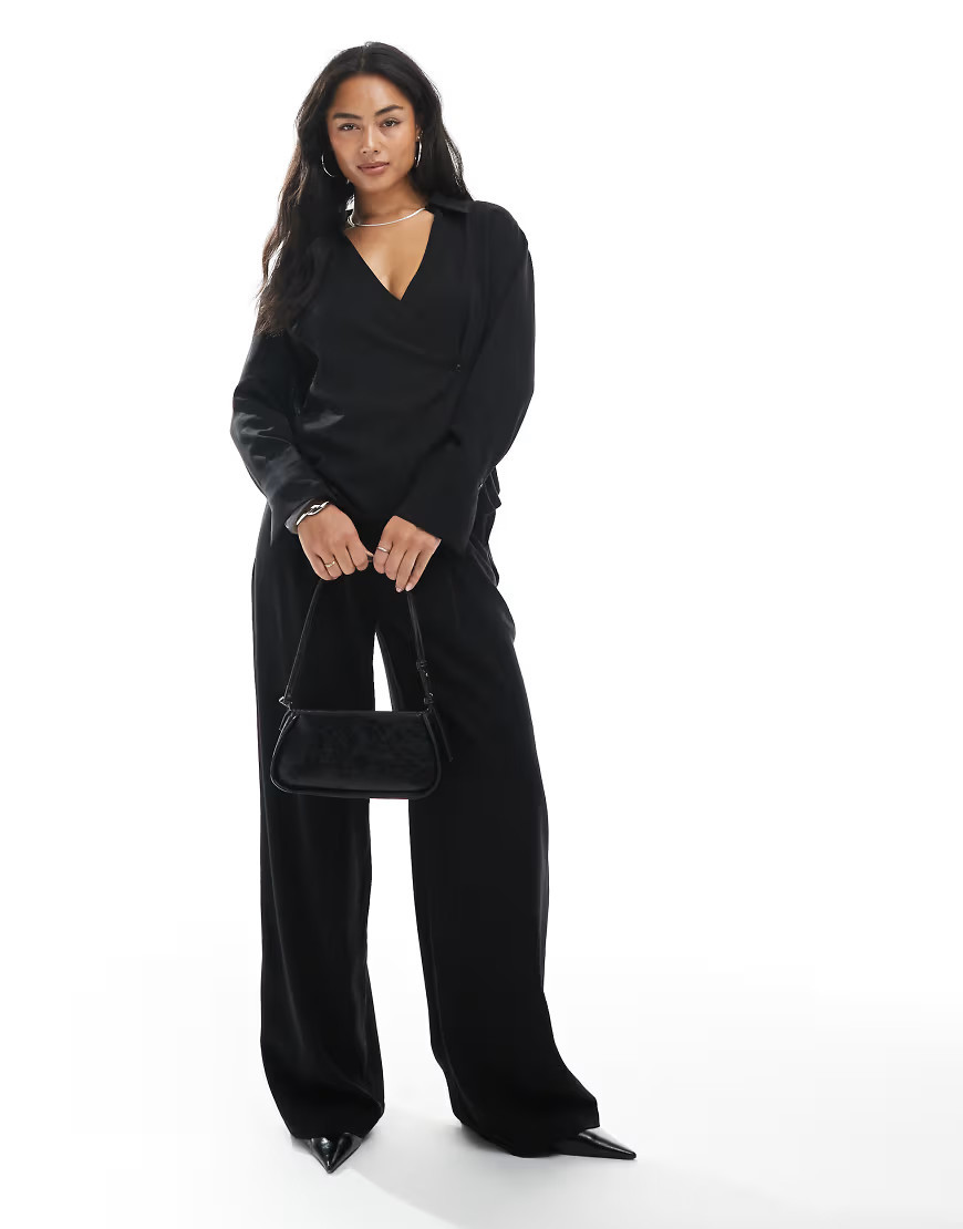 ASOS DESIGN lyocell wide leg dad trouser co ord in black | ASOS (Global)