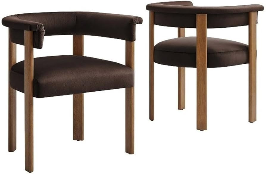 Modway Imogen Stain-Resistant Performance Velvet Barrel Dining Chairs Set of 2 in Chocolate Brown... | Amazon (US)