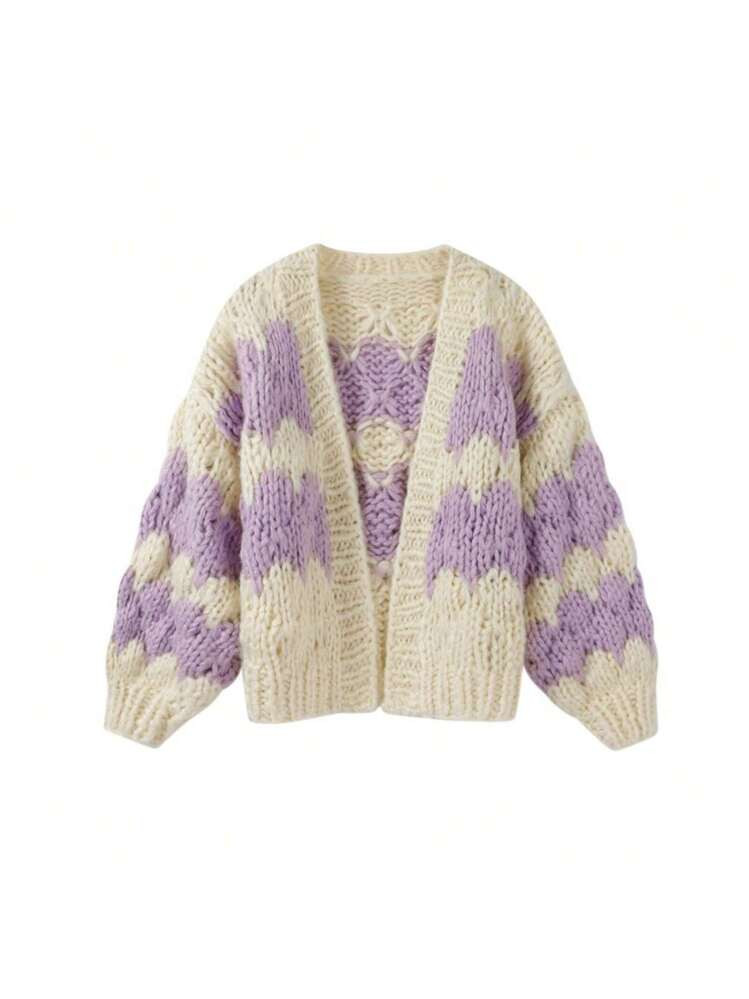 Women Chunky Cardigan Lantern Sleeve Open Front Sweaters Loose Cable Knit Oversized Cardigans Out... | SHEIN