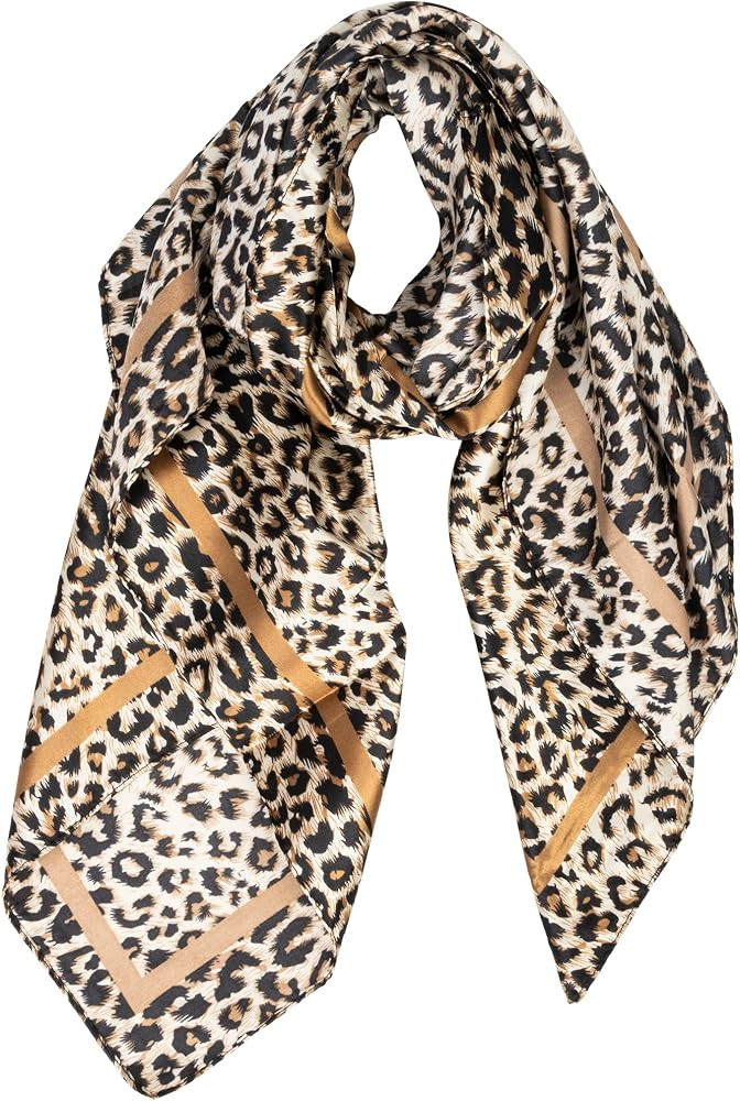 UTOWO Vintage Leopard Print Square Scarf, Light Khaki Satin Silk Feeling Bandana, Women\u2019s St... | Amazon (US)