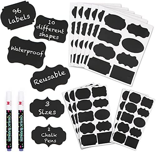 Mantah Chalkboard Label Stickers 96pcs - 9 Assorted Shapes in 3 Sizes with 2 White Chalk Marker, Reu | Amazon (US)