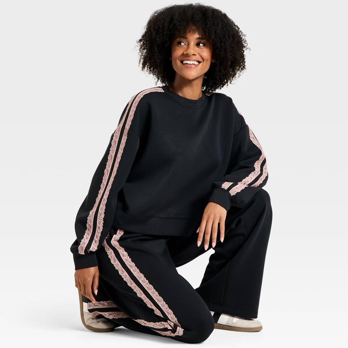 Women's Airy Sleek Lace Trim Crewneck Sweatshirt - All In Motion™ | Target