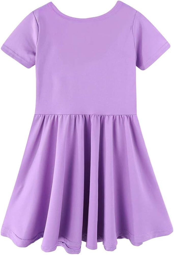 Mud Kingdom Girls Backless Short Sleeve Skater Casual Plain Crewneck Dresses Knee 2-8 Years | Amazon (UK)