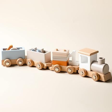 ibwaae Wooden Train Set for Baby Toys with Numbers and Blocks Train Toy 12 PCS for Toddler Boys a... | Amazon (US)